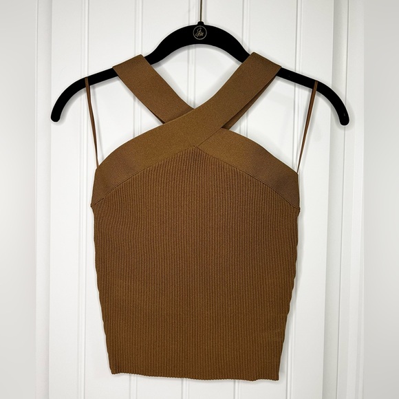 Babaton Tops - NWT Aritzia Babaton Sculpt Knit Criss Cross Cropped Tank - Saville / Brown